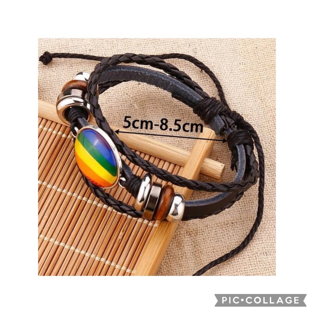 LGBT round pendant leather bracelet